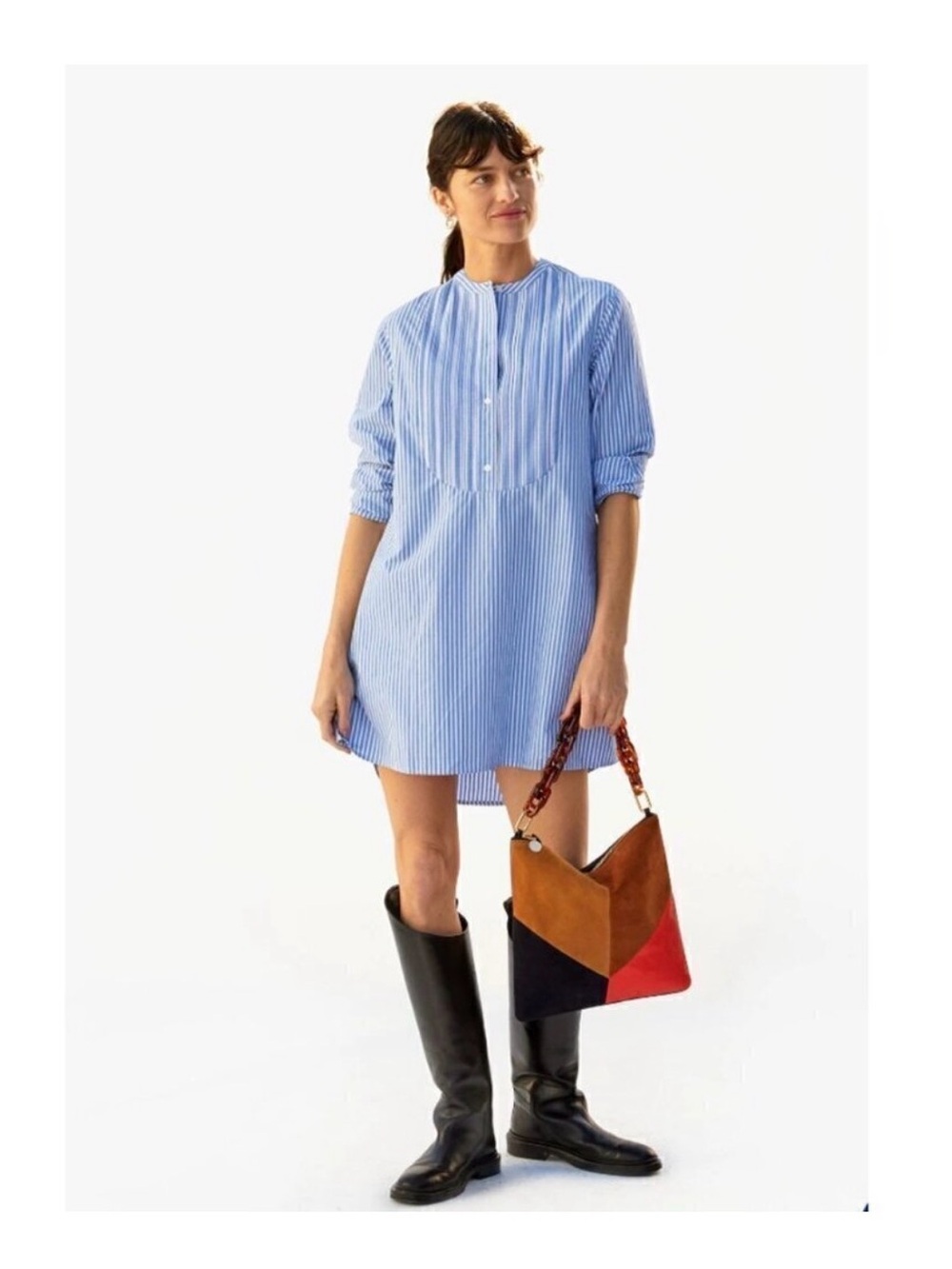 Clare V Women's Blue Striped Shirt Dress
